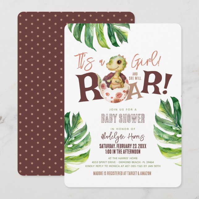Invitation C'est une fille qu'elle va rôtir Baby shower d'oeu (Devant / Derrière)