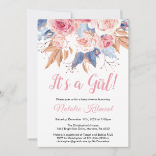 Invitation C'est une fille rose botanique Baby shower floral 