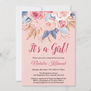 Invitation C'est une fille rose botanique Baby shower floral 