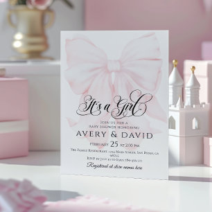 Invitation C'est une fille rose Bow Baby shower moderne éléga