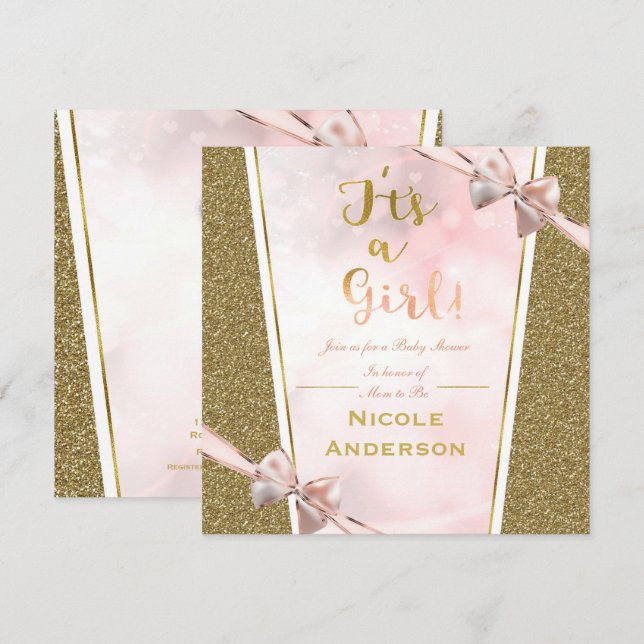Invitation C'est une fille rose or ethnique Baby shower de fi (Devant / Derrière)