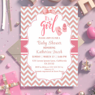 Invitation C'est une fille rousse rose baby shower fille