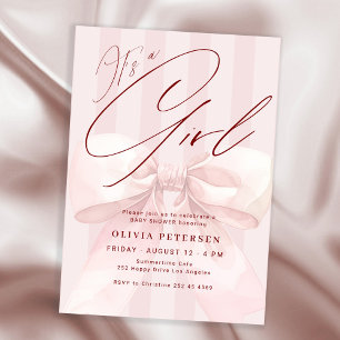 Invitation C'est une fille ruban rose élégante baby shower fi