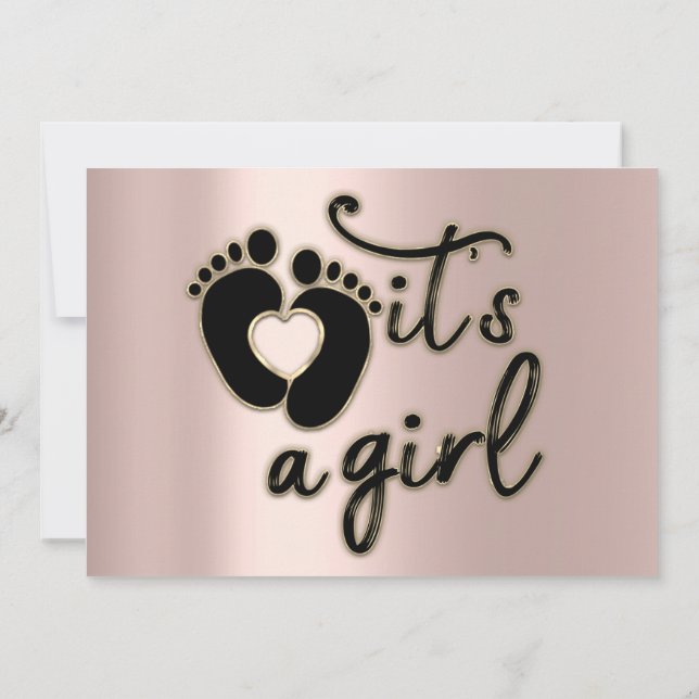 Invitation C'est une fille Script Baby shower Pieds Rose noir (Dos)