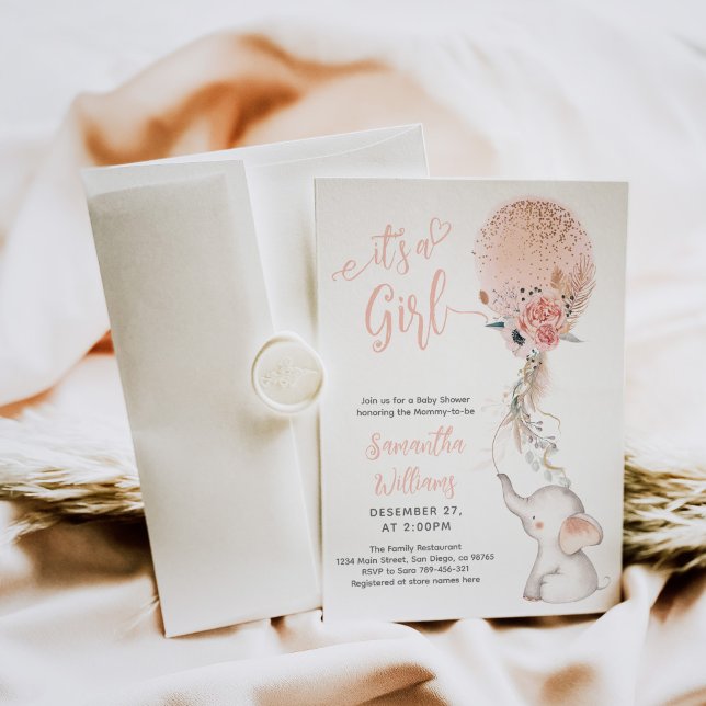 Invitation C'est une fille simple Eléphant & Baby shower de b (Créateur téléchargé)