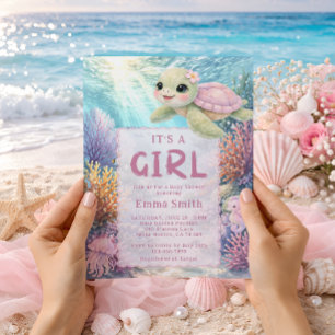 Invitation C'est une fille sous la mer Turtle Girl Baby Showe