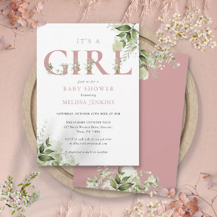 Invitation C'est une fille verdure rose poussiéreuse lettre B