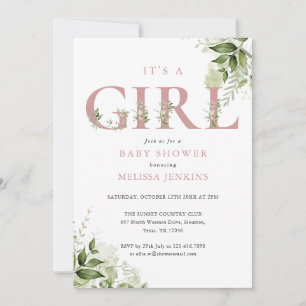 Invitation C'est une fille, verdure rose, tout-en-un pour une