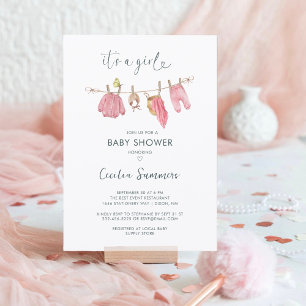 Invitation C'est une fille Vêtements Aquarelle Baby Shower Mo