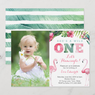 Invitation C'est une folle, 1ère fête de Flamant rose anniver