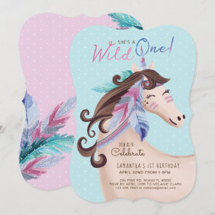Invitation C'est une licorne d'aquarelle tribale sauvage