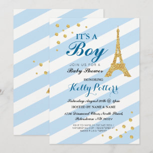 Invitation C'est une rayure bleue de Tour Eiffel de baby