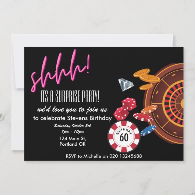 Invitation c'est une surprise casino vegas thème anniversaire (Devant)