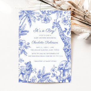 Invitation C'est'a Boy Blue Boy Baby shower Safari Toile