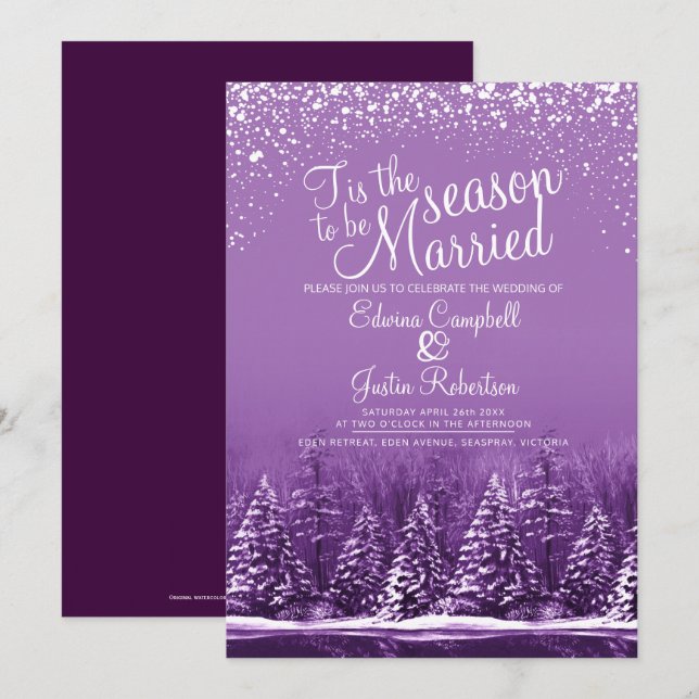 Invitation Cette saison mariage hiver lac de pin violet (Devant / Derrière)
