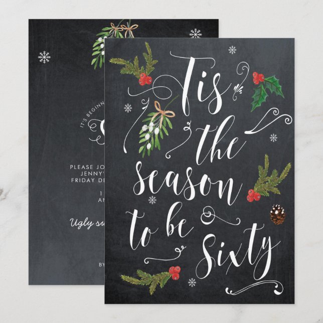 Invitation Cette saison sera de soixante fêtes de Noël (Devant / Derrière)