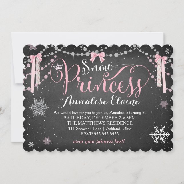 Invitation CG Pink Snow Princess avec Ribbons Anniversaire (Devant)