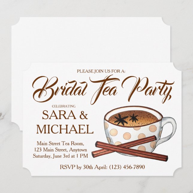 Invitation Chai Wedding shower de la mariée Teacup Party (Devant / Derrière)