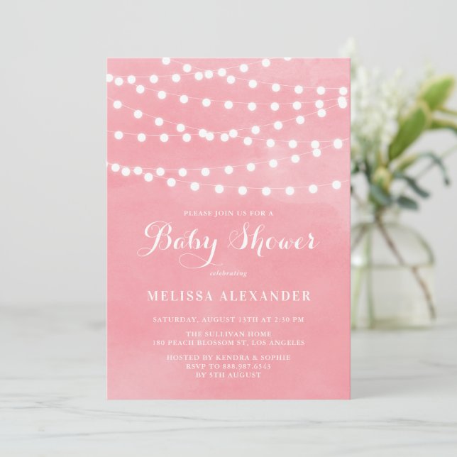 Invitation Chaîne blanche éclaire Baby shower d'aquarelle ros (Debout devant)