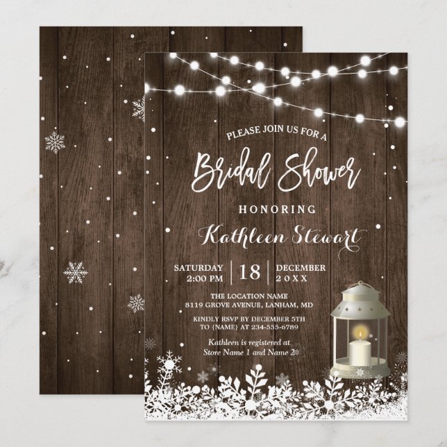 Invitation Chaîne blanche Lumières hiver Fête des mariées (Devant / Derrière)