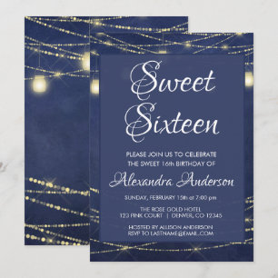 Invitation Chaîne Bleue Lumière Mason Jar Sweet 16 Anniversai