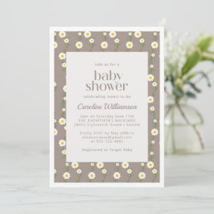 Invitation Chaîne Boho Daisy Motif Floral Baby shower Taupe