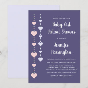 Invitation Chaîne Coeurs rose violet virtuel bébé fille douch