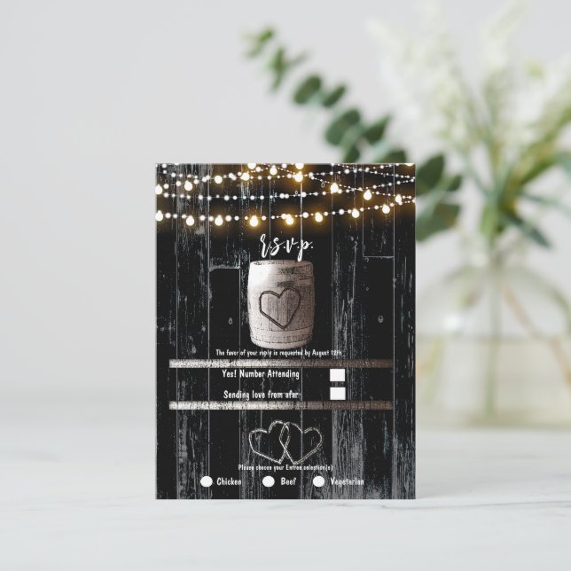 Invitation Chaîne de bois noir éclairs baril mariage RSVP (Debout devant)
