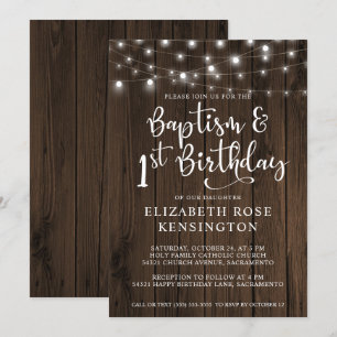 Invitation Chaîne de bois rustique éclaire Baptême 1er annive