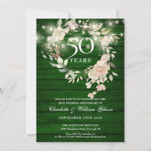 Invitation Chaîne de bois rustique éclaire le 50e anniversair