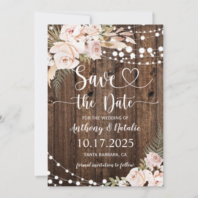Invitation Chaîne de bois rustique illumine mariage Enregistr (Devant)
