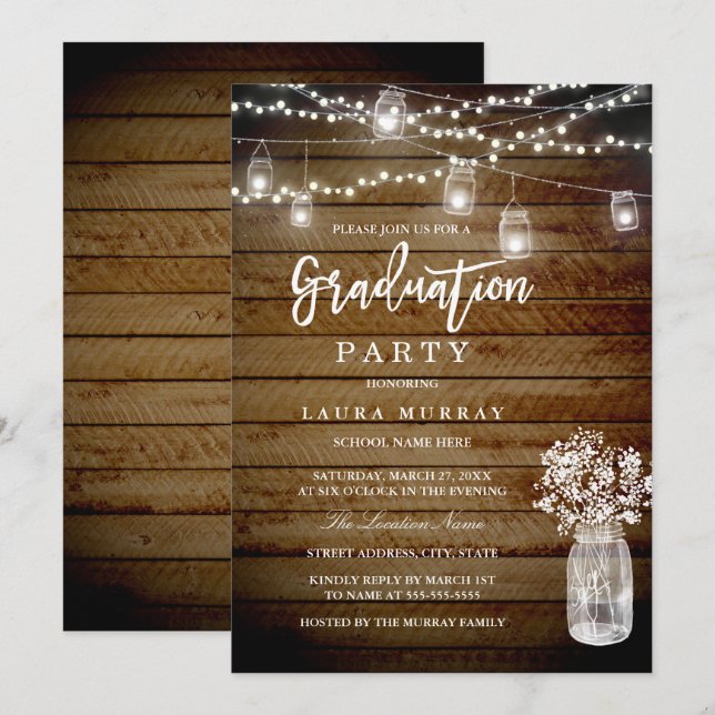Invitation Chaîne de bois rustique illumine Mason Graduation  (Devant / Derrière)
