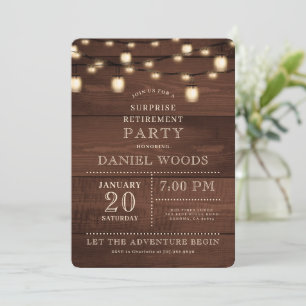Invitation Chaîne de bois rustique Lumière Parti de retraite