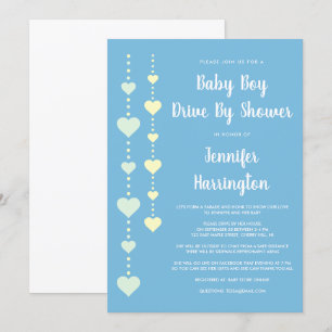 Invitation Chaîne de Coeurs Blue Drive Par Baby Boy Shower
