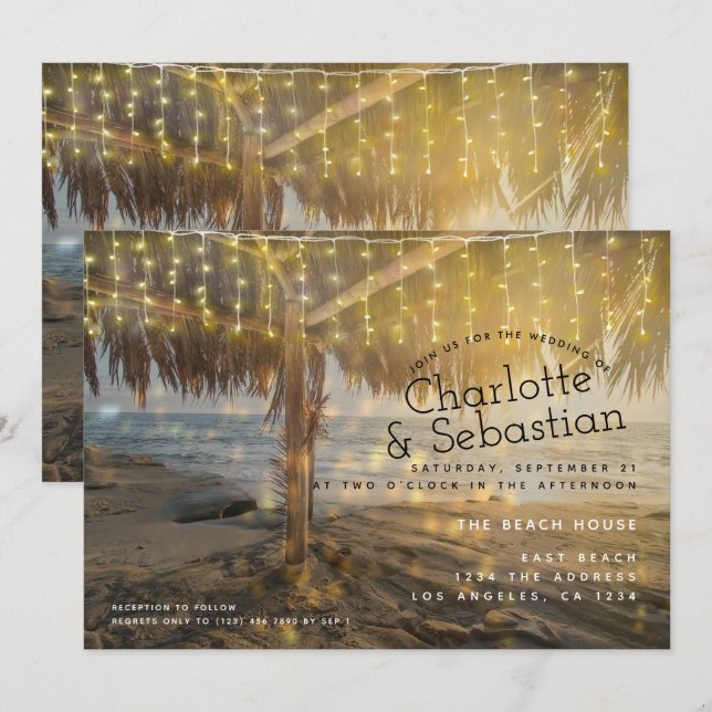 Invitation Chaîne de lumière de mariage de plage personnalisé (Devant / Derrière)