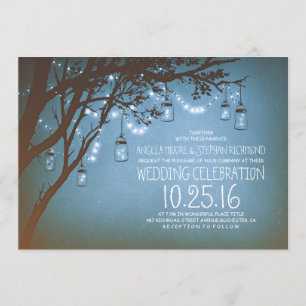 Invitation chaîne de lumières mason jars mariage vintage