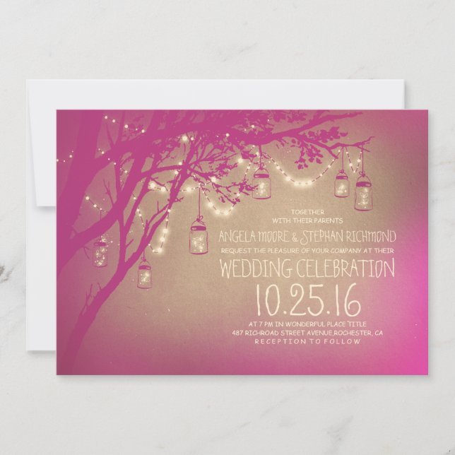 Invitation chaîne de lumières mason jars mariage vintage (Devant)