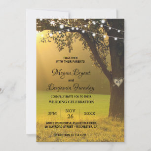 Invitation Chaîne De Lumières Rustique Automne Arbre Vintage 