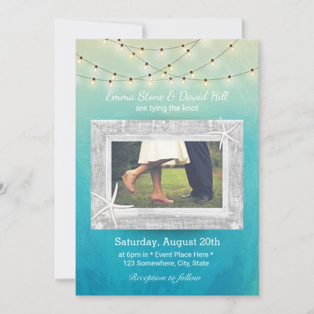 Invitation Chaîne de mariage de plage lumières aquarelle avec (Devant)