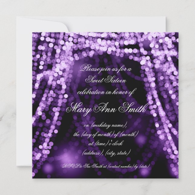 Invitation Chaîne de Sweet sixteen en violet (Devant)