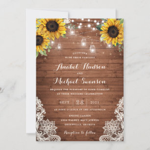 Invitation Chaîne de tournesol en bois rustique Lumières dent