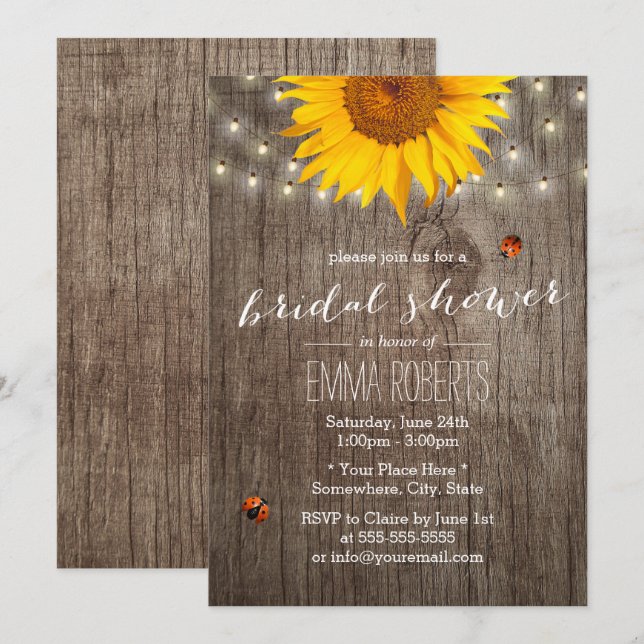 Invitation Chaîne de tournesol rustique illumine Fête des mar (Devant / Derrière)