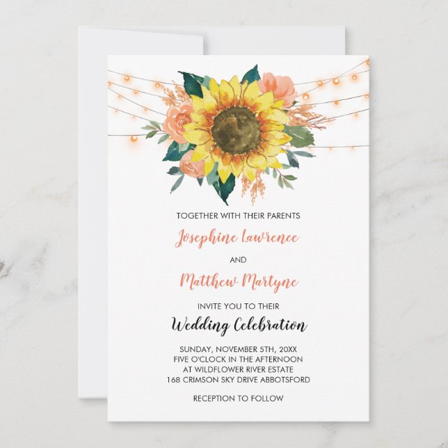 Invitation Chaîne de tournesol rustique Mariage floral (Devant)