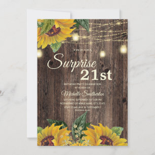 Invitation Chaîne de tournesol rustique Surprise 21ème