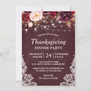 Invitation Chaîne Florale Bourgogne illuminant Thanksgiving D