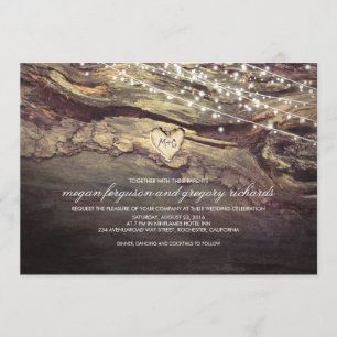 Invitation Chaîne Lights Carved Heart Rustic Mariage