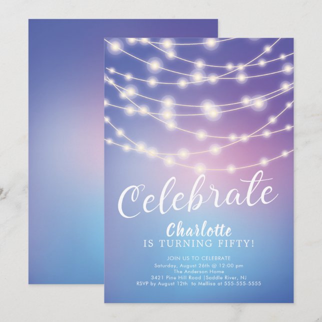 Invitation Chaîne Lights Célébrer l'invitation d'anniversaire (Devant / Derrière)