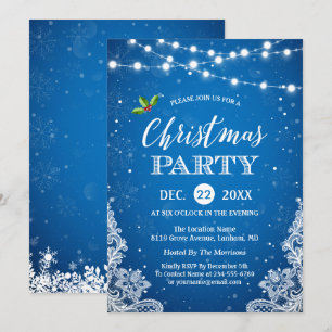 Invitation Chaîne Lights Dentelle Flammes de neige Bleu Noël