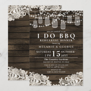 Invitation Chaîne Lights Mason Jars I DO BBQ Rehearer Dîner