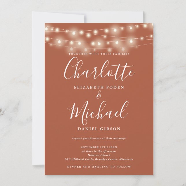 Invitation Chaîne Lights Terracotta Tout En Un Simple Mariage (Devant)